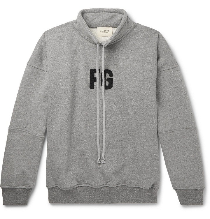 Photo: Fear of God - Logo-Appliquéd Mélange Loopback Cotton-Blend Jersey Sweatshirt - Gray