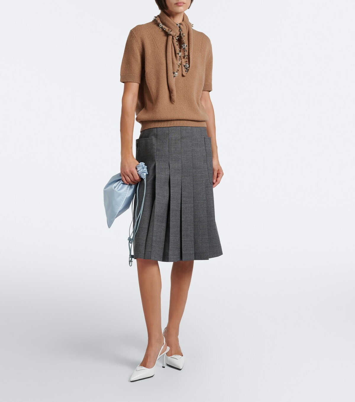 Prada Pleated virgin wool midi skirt