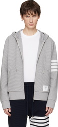 Thom Browne Gray Cotton Ottoman 4-Bar Zip Hoodie