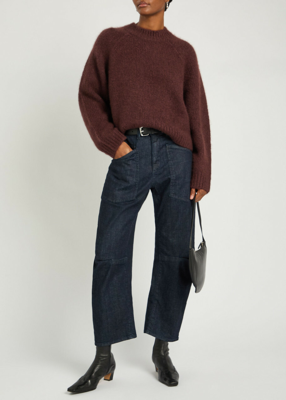 Nili Lotan Tomaso Cashmere and Silk-blend Jumper Burgundy