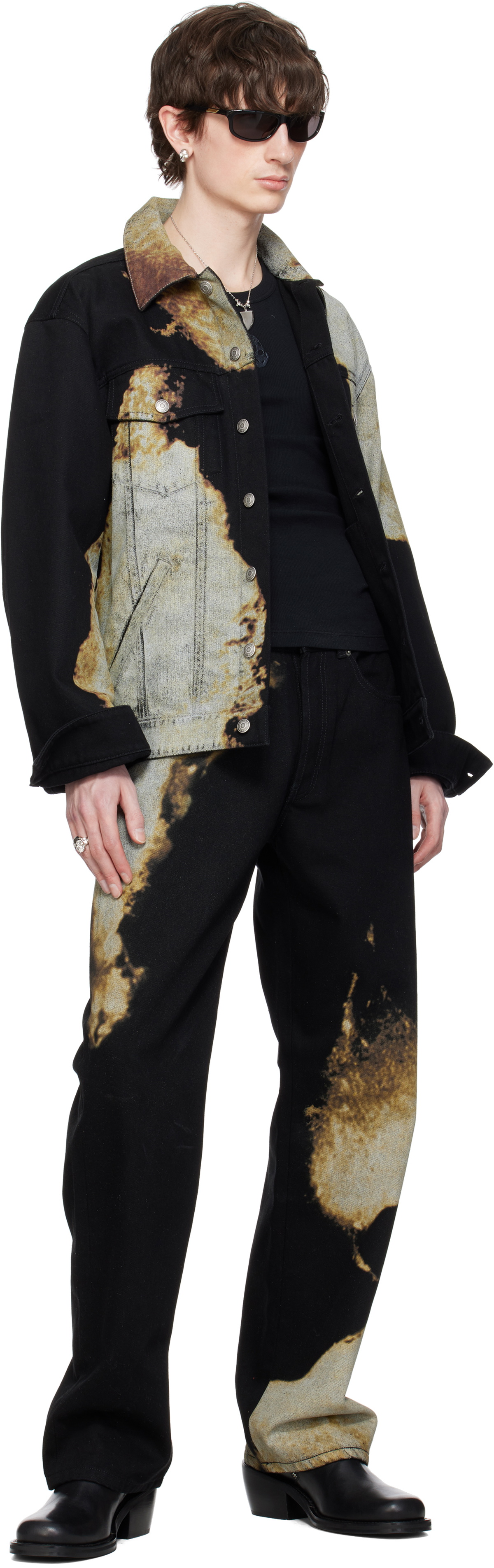 McQueen Black & Gray Abstract Print Denim Jacket