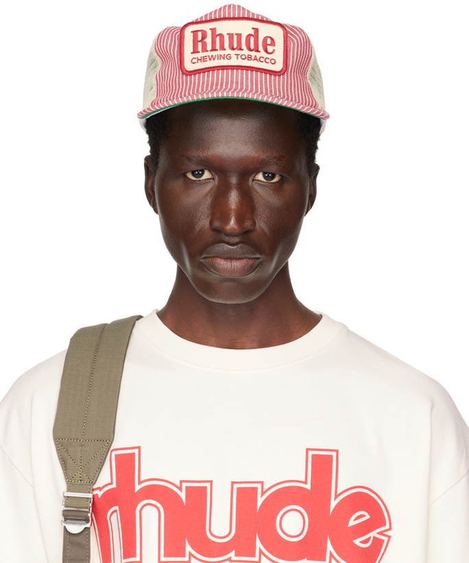 Photo: Rhude Red & Off-White Striped 'Tobacco' Trucker Cap