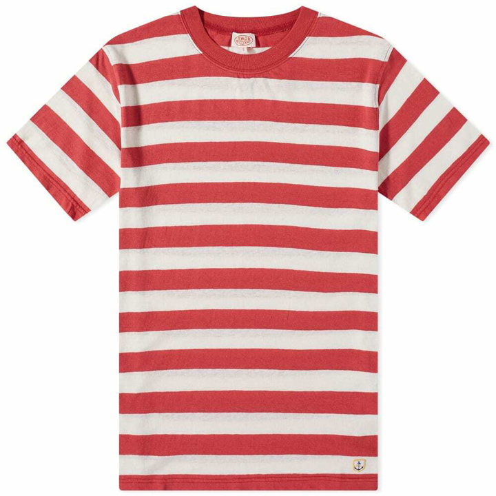Photo: Armor-Lux Men's Wide Stripe T-Shirt in Cranberry/Natural