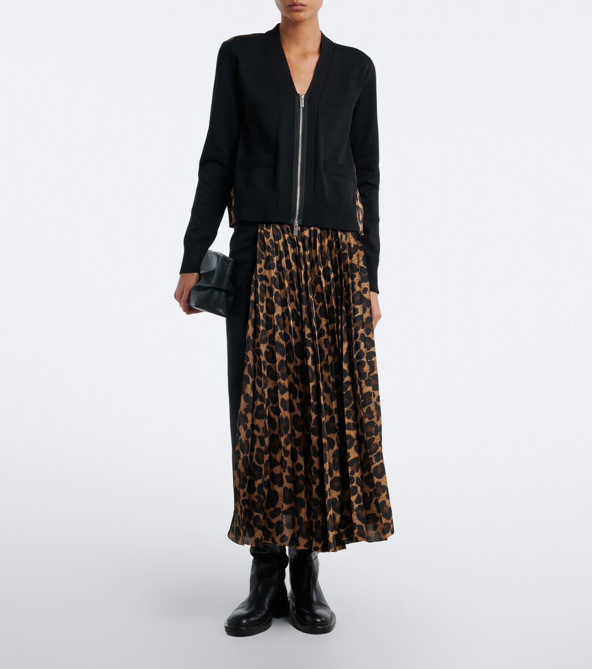 Sacai Paneled leopard-print midi skirt