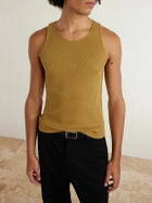 SAINT LAURENT - Logo-Embroidered Ribbed Cotton Tank Top - Brown