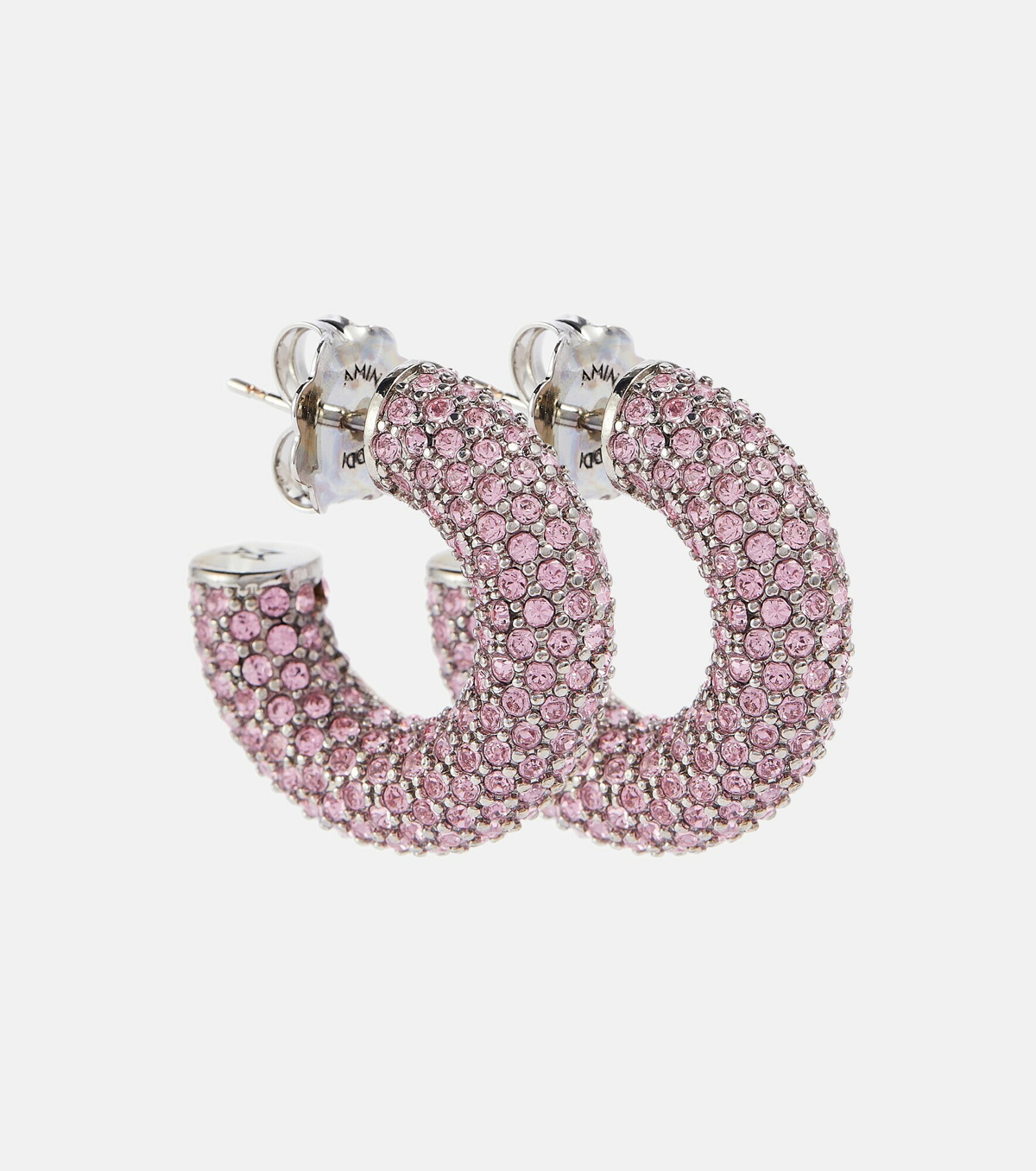 Rih Small Embellished Hoop Earrings in Silver - Amina Muaddi