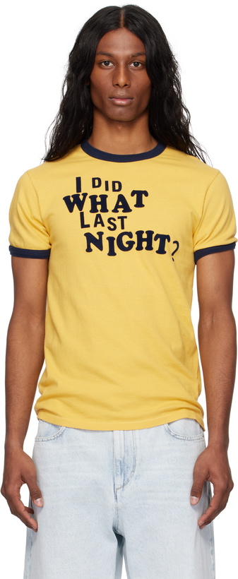 Photo: ERL Yellow 'I Did What Last Night' Ringer T-shirt