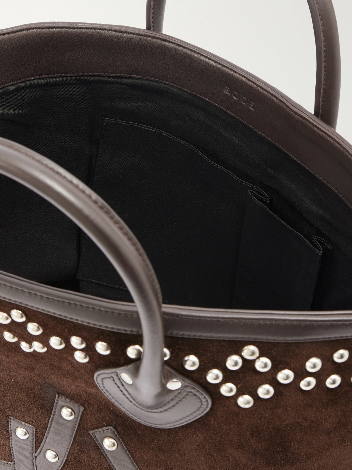 BODE - Studded Leather-Trimmed Suede Tote Bag - Brown