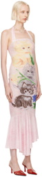 Yuhan Wang Pink Kitty Printed Halter Midi Dress