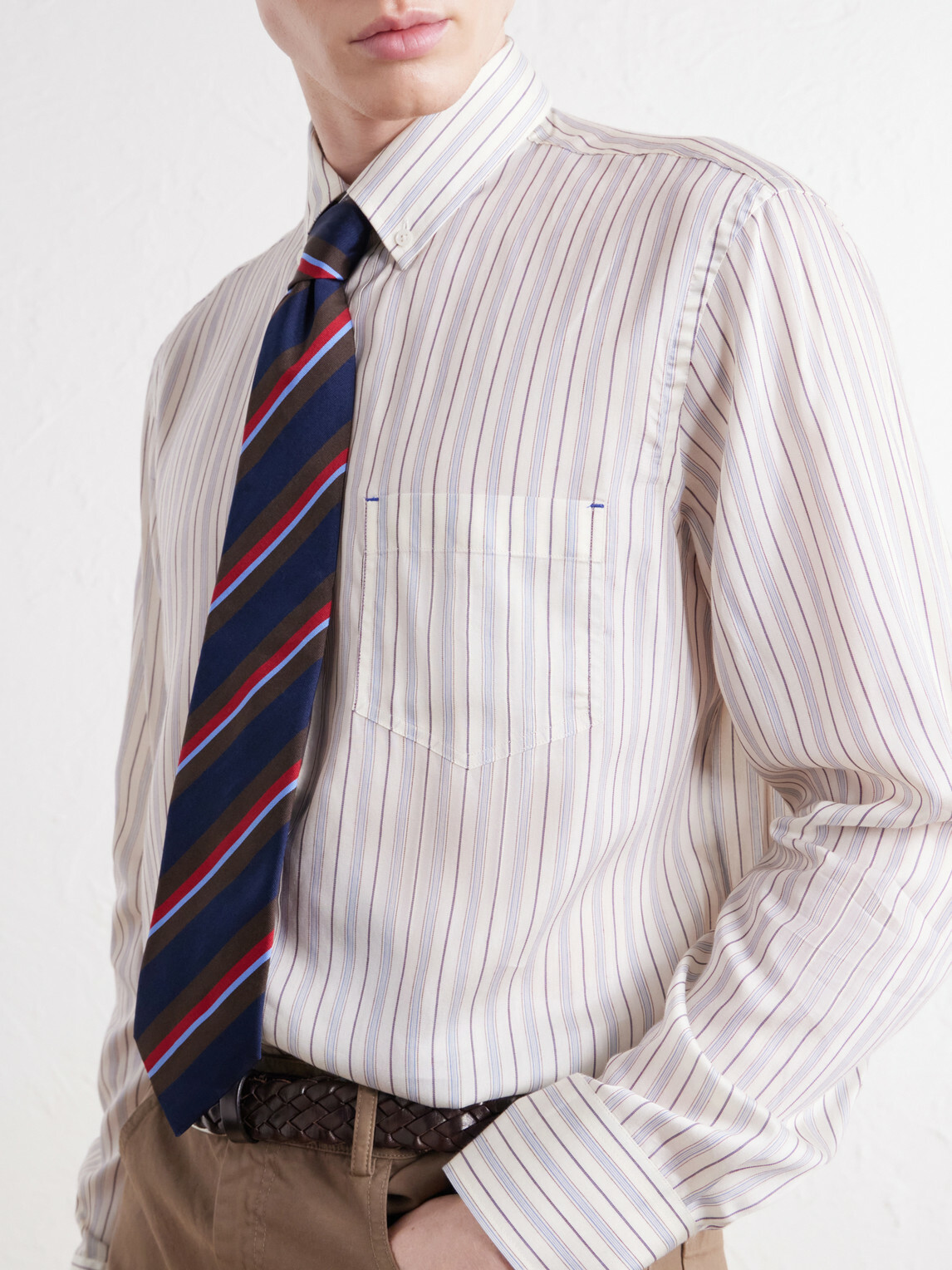 Paul Smith - Button-Down Collar Striped Lyocell and Silk-Blend Twill Shirt - Neutrals