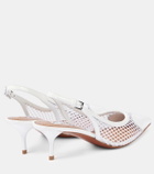 Alaïa Le Cœur patent leather and fishnet slingback pumps
