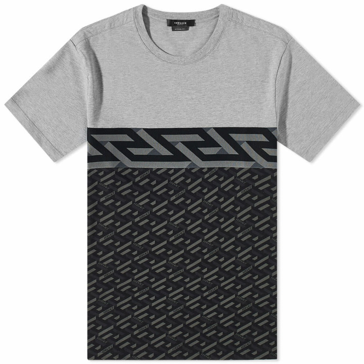 Photo: Versace Men's Greca Monogrammed Panel Logo T-Shirt in Black/Gold