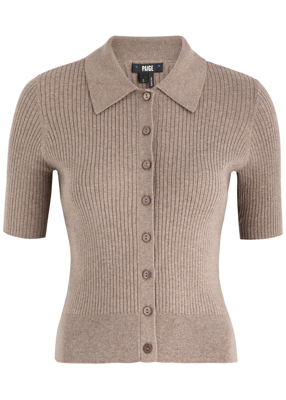 Paige Lianne Ribbed Cotton-blend Cardigan Light Brown