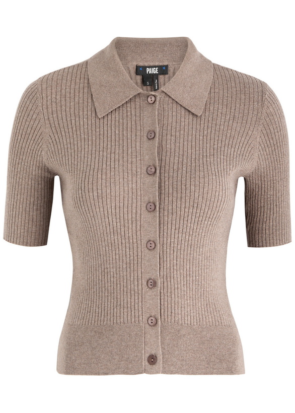 Photo: Paige Lianne Ribbed Cotton-blend Cardigan Light Brown