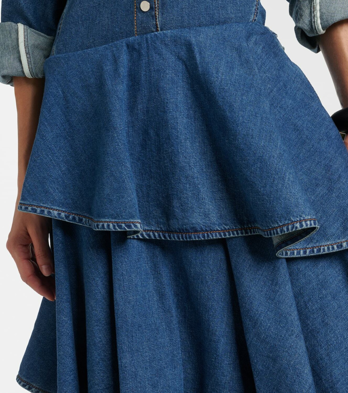 Alaïa Spiral tiered denim midi skirt