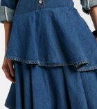Alaïa Spiral tiered denim midi skirt