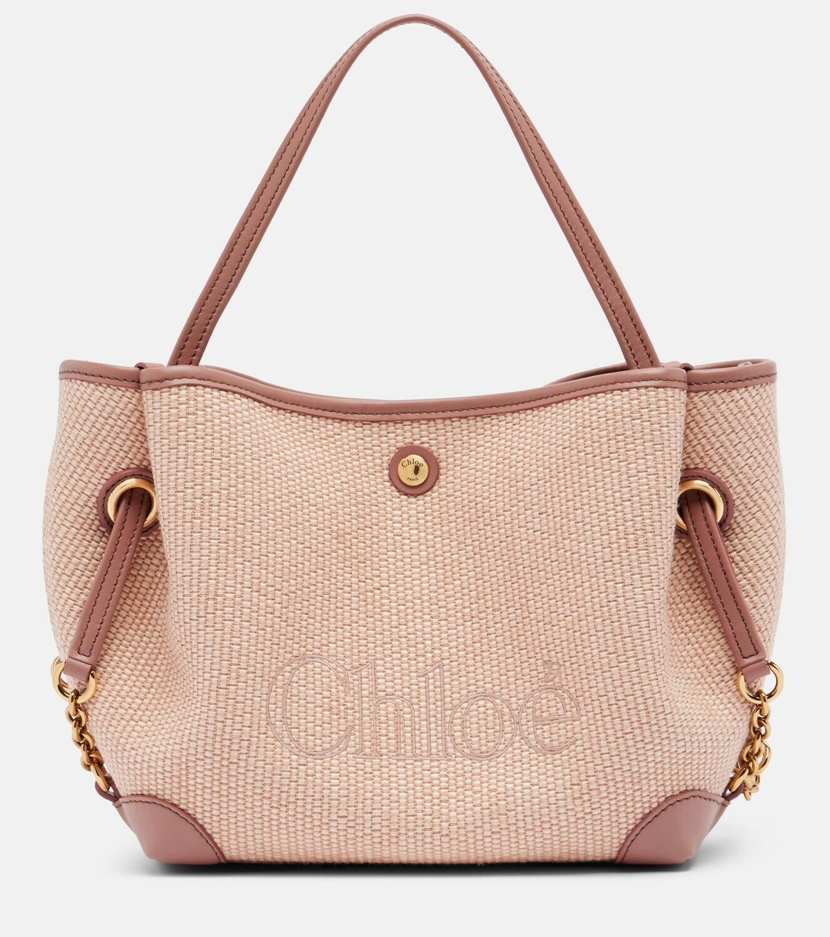 Chloé Small leather-trimmed raffia tote bag
