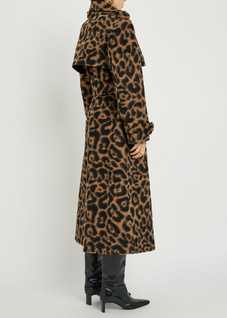Simkhai Rumi Leopard-print Brushed Wool-blend Trench Coat