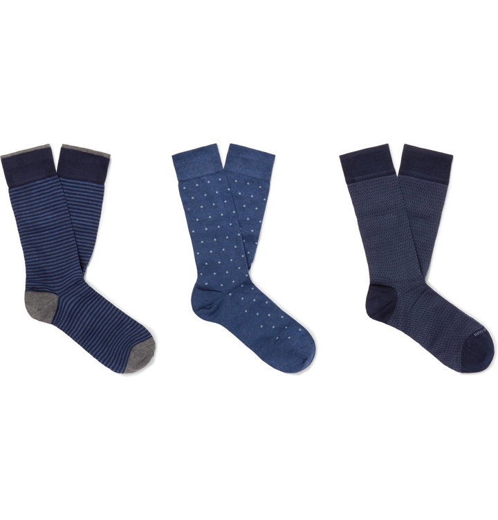 Photo: Marcoliani - Three-Pack Pima Cotton-Blend Socks - Blue
