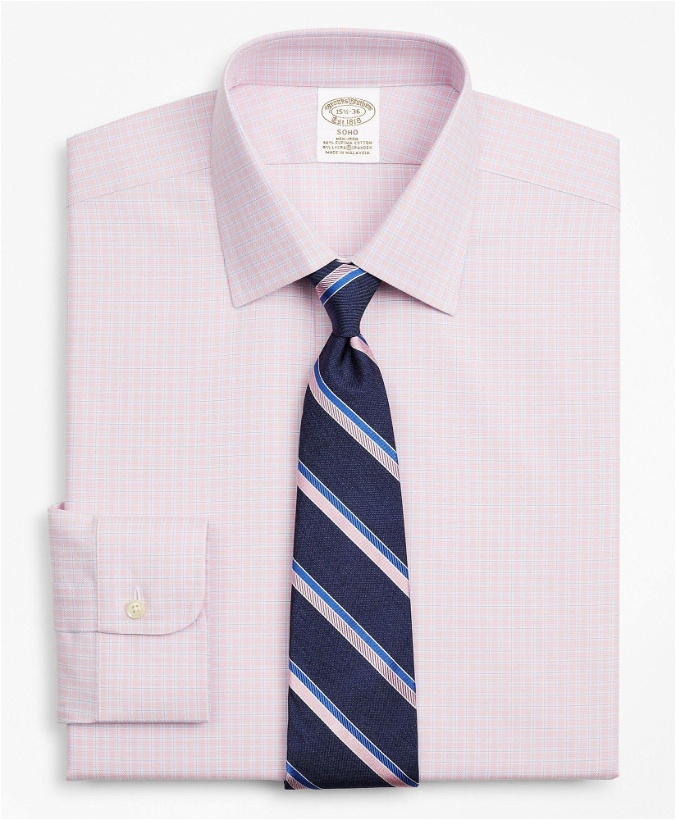 Photo: Brooks Brothers Men's Stretch Soho Extra-Slim-Fit Dress Shirt, Non-Iron Royal Oxford Ainsley Collar Check | Pink