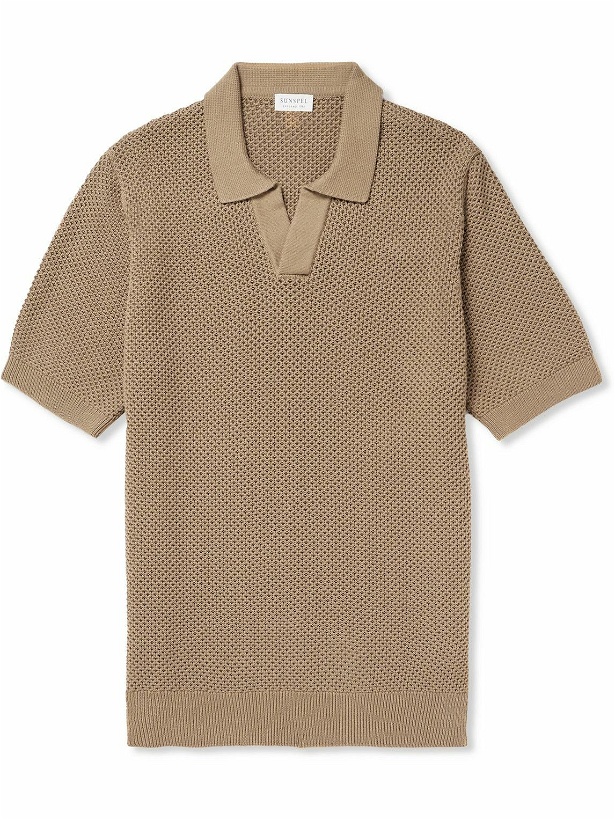 Photo: Sunspel - Honeycomb-Knit Cotton Polo Shirt - Brown