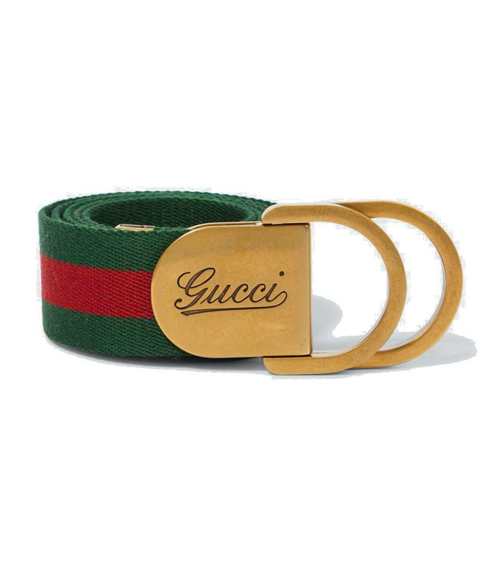 Photo: Gucci Gucci Script Web Stripe canvas belt