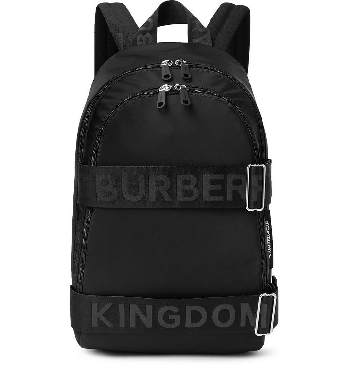Photo: Burberry - Logo-Jacquard Webbing and Leather-Trimmed Shell Backpack - Black