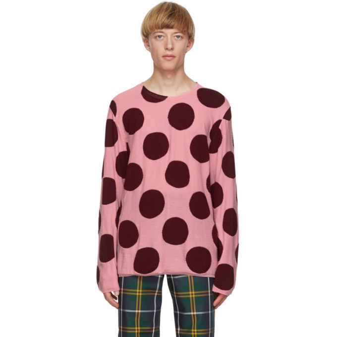 Photo: Comme des Garcons Homme Plus Pink and Burgundy Worsted Yarn Intarsia Sweater
