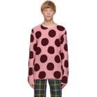 Comme des Garcons Homme Plus Pink and Burgundy Worsted Yarn Intarsia Sweater