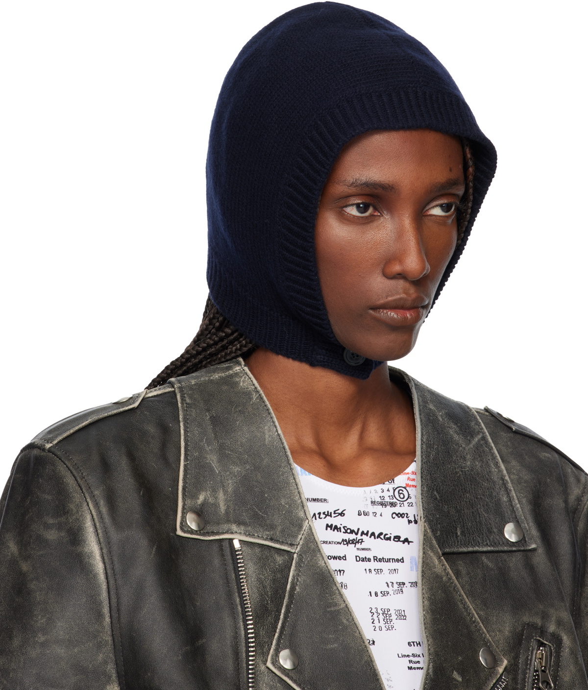 Maison Margiela Navy Wool Knit Hood