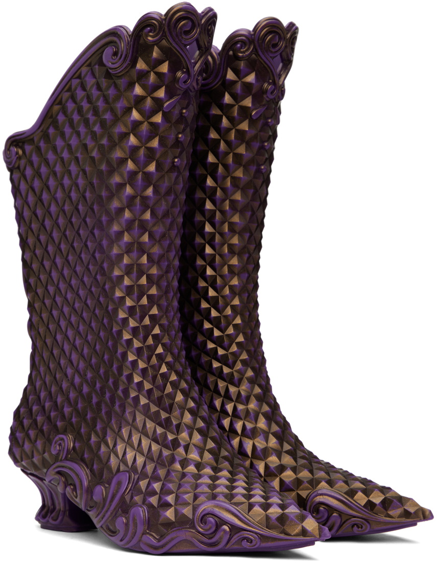 purple and gold boots