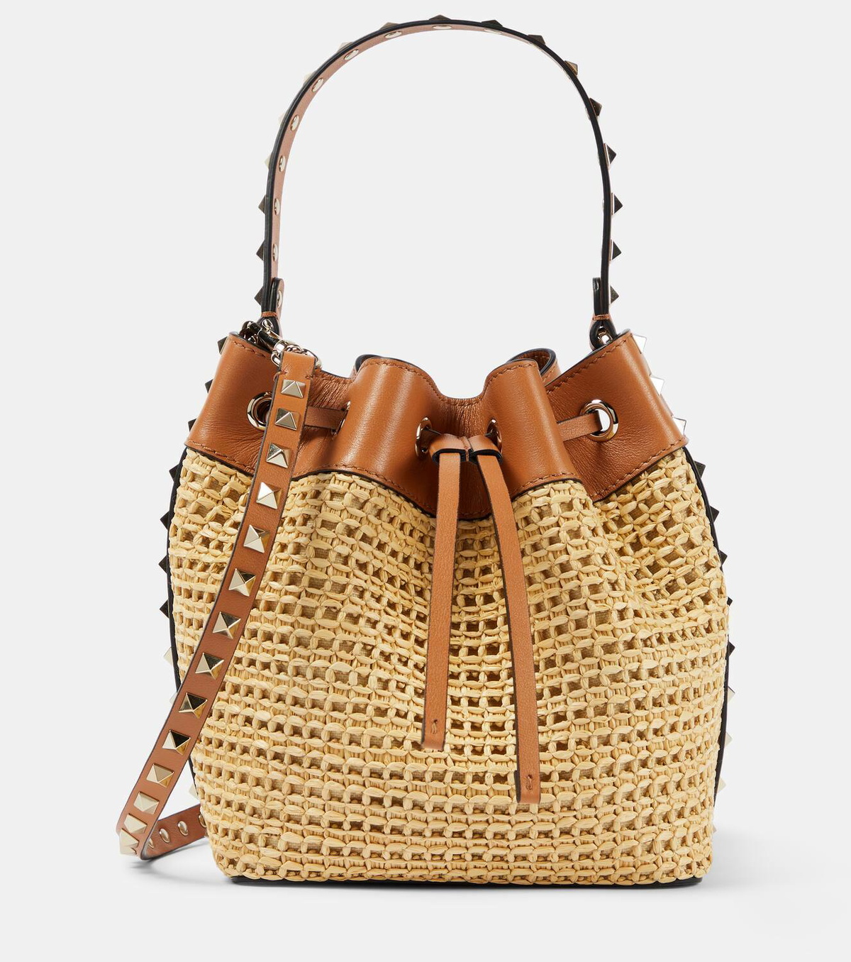 Valentino Garavani Rockstud raffia bucket bag Valentino Garavani