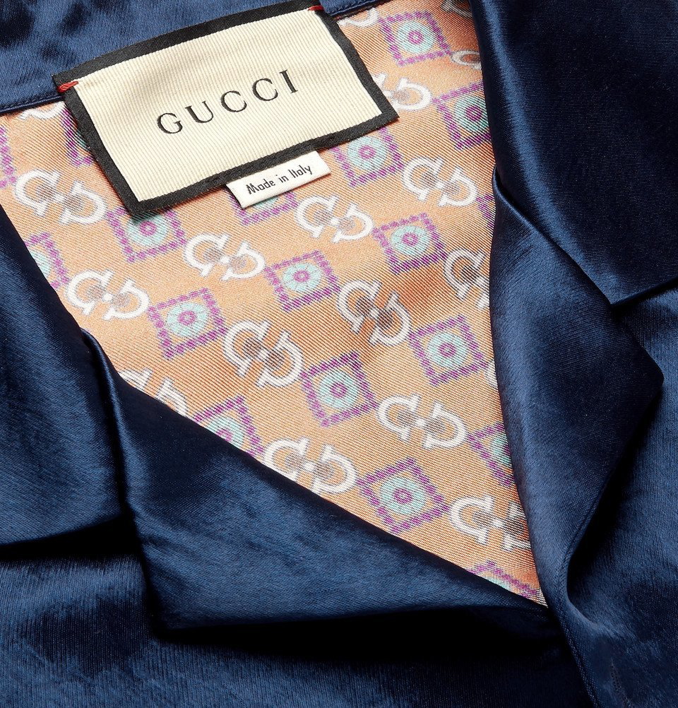 Gucci Navy Blue Printed Silk Twill Short Sleeve Shirt S Gucci