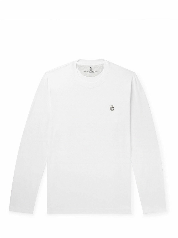 Photo: Brunello Cucinelli - Logo-Embroidered Cotton-Jersey T-Shirt - White