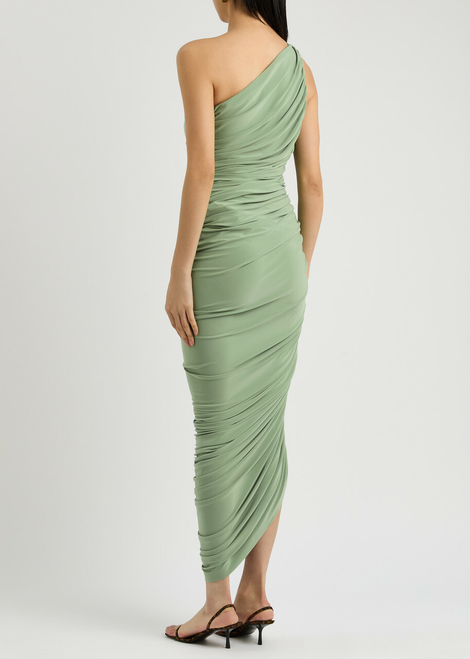Norma Kamali Diana One-shoulder Ruched Jersey Midi Dress Mid Green