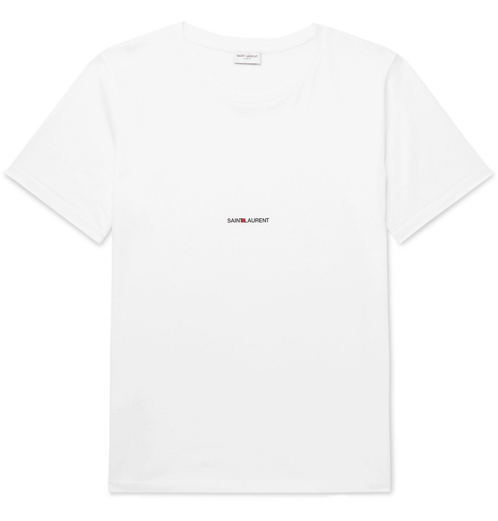 Photo: SAINT LAURENT - Slim-Fit Logo-Print Cotton-Jersey T-Shirt - White