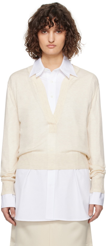 Photo: RECTO Off-White Deep Henley Neck Sheer Knit Sweater
