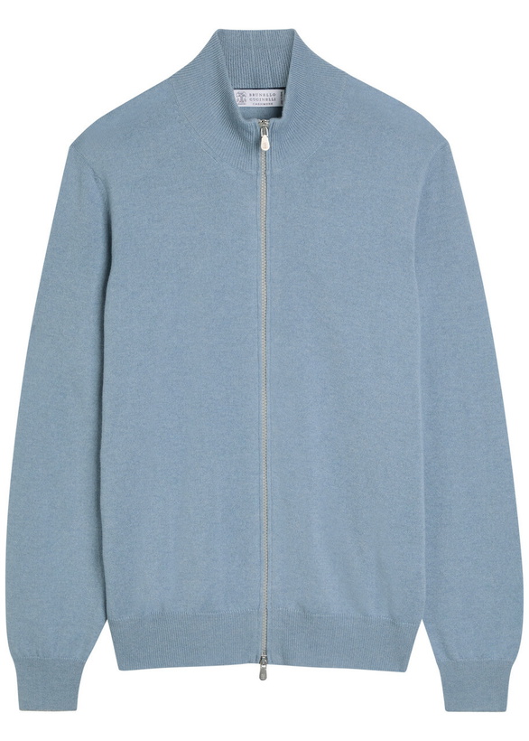 Photo: Brunello Cucinelli Mock-neck Cashmere Cardigan Blue