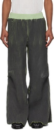 Stanley Raffington Black & Green Warped Ribbed Trousers