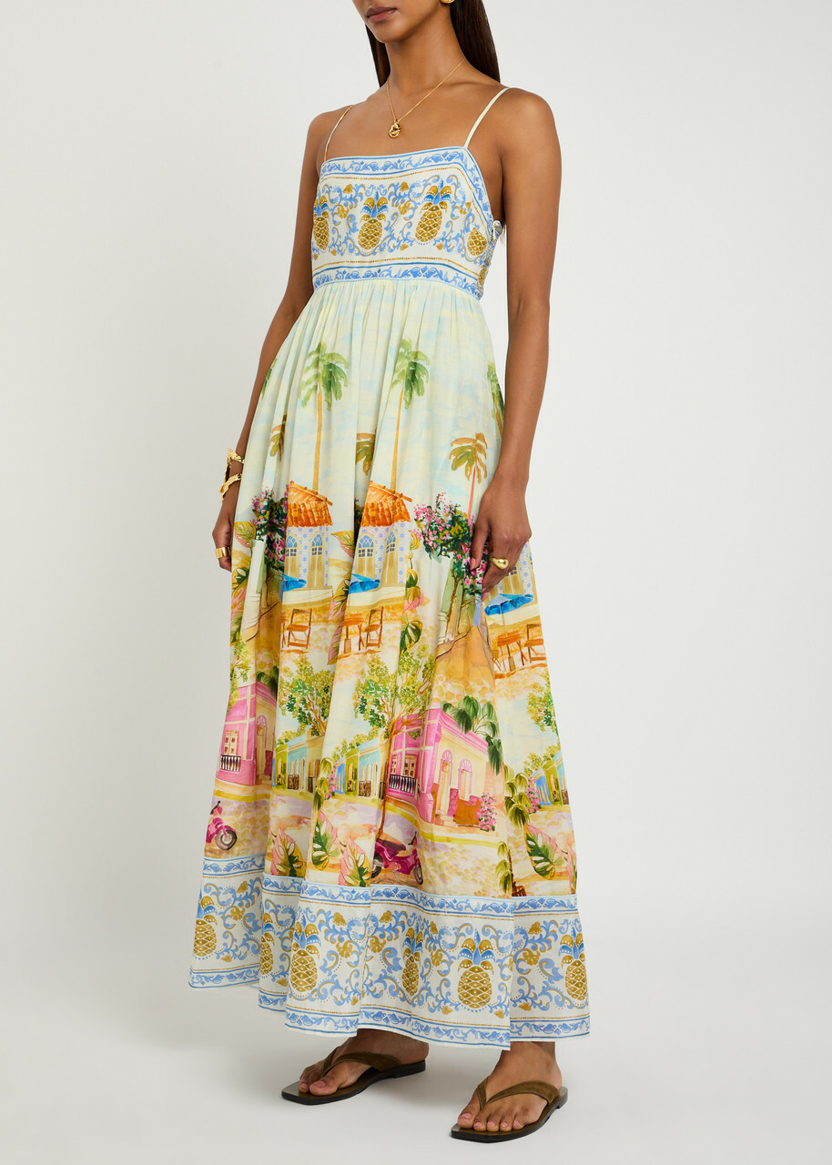 Farm Rio Aracati Printed Cotton-blend Maxi Dress Multicoloured