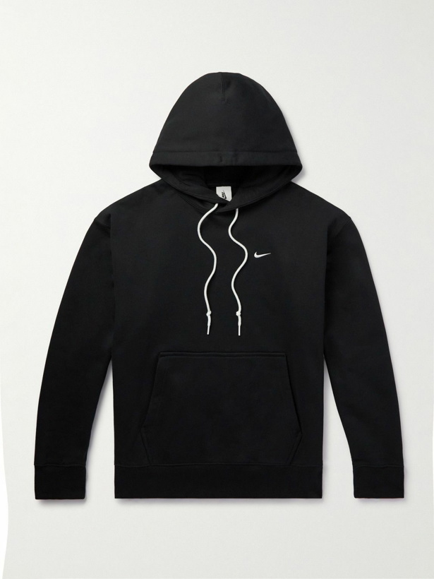 Photo: Nike - Logo-Embroidered Cotton-Blend Jersey Hoodie - Black