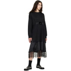 Simone Rocha Black Oversized Gathered Rose Lace Trim Midi Dress