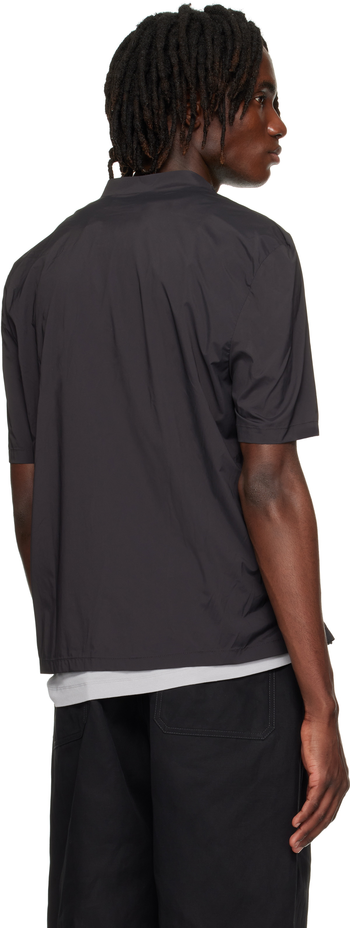 AMOMENTO Gray Mock Neck Zip T-shirt