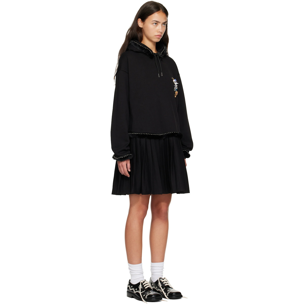 Chopova Lowena Black Fuzzy Pearl Hoodie Minidress