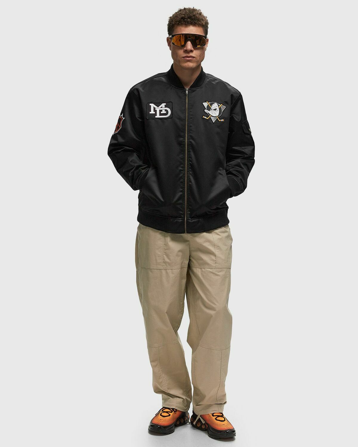Mitchell & Ness NHL TEAM LEADER SATIN BOMBER VINTAGE LOGO ANAHEIM DUCKS Black Mens Bomber Jacket