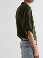 SAINT LAURENT - Grandad-Collar Silk Shirt - Green