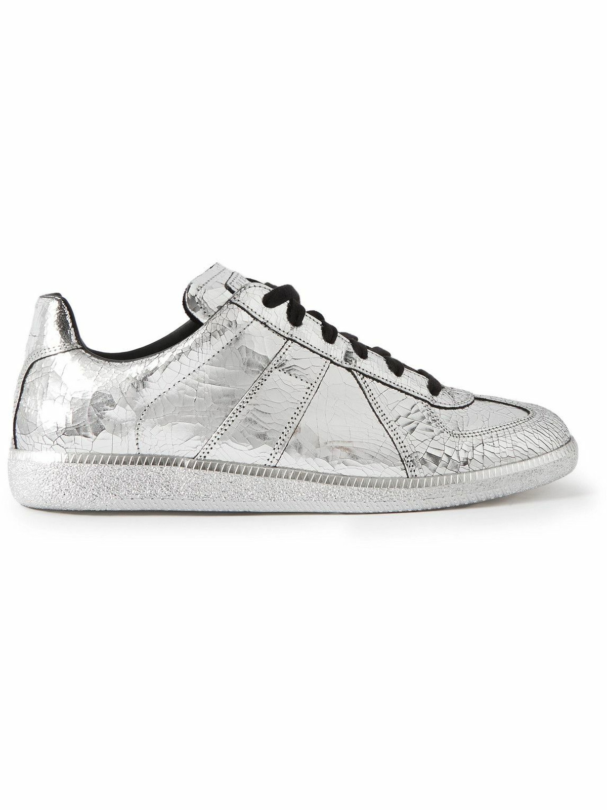 Maison Margiela - Replica Metallic Textured-Leather Sneakers - Silver ...