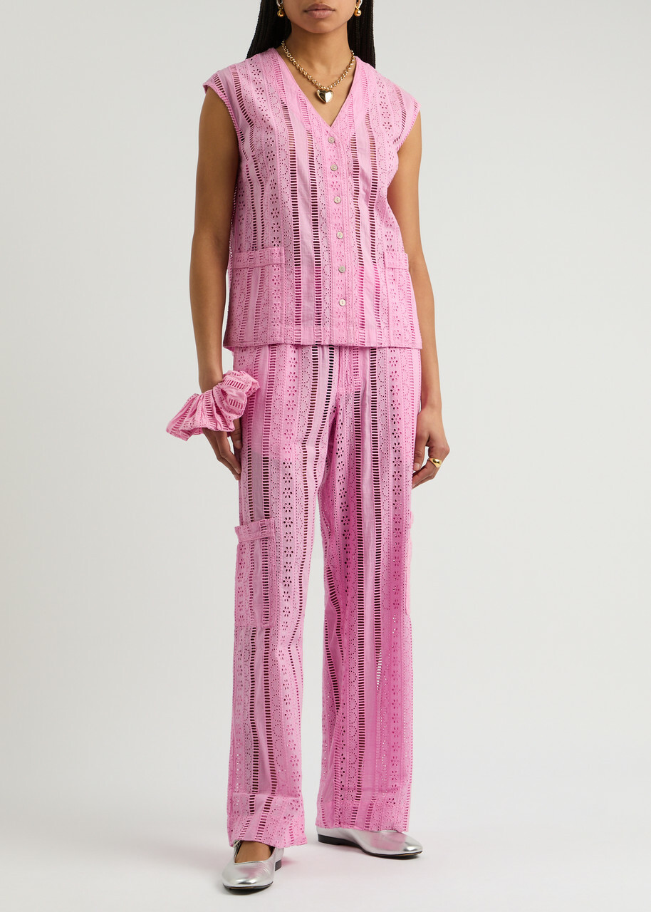 Damson Madder Alys Broderie Anglaise Cotton Waistcoat Pink