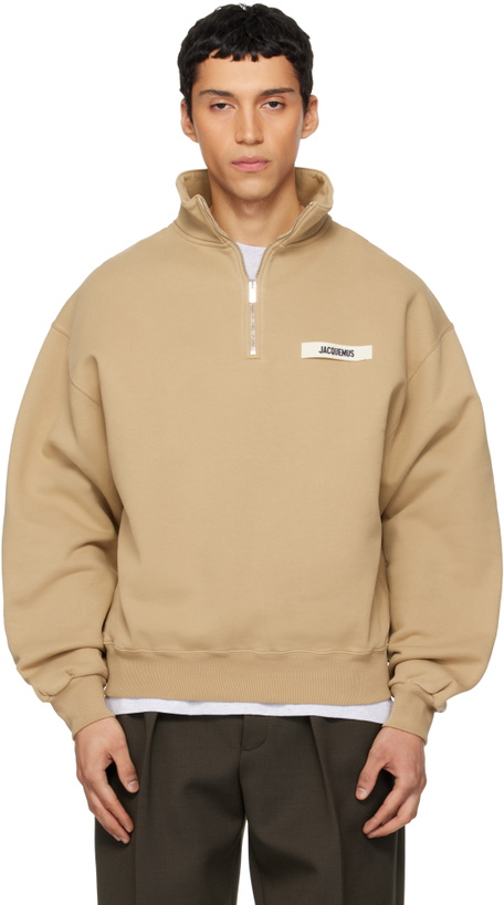 Photo: JACQUEMUS Tan 'The Gros Grain zipped-rollneck' Sweatshirt