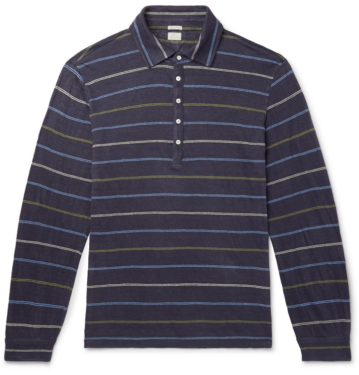 Photo: Massimo Alba - Striped Linen Polo Shirt - Blue